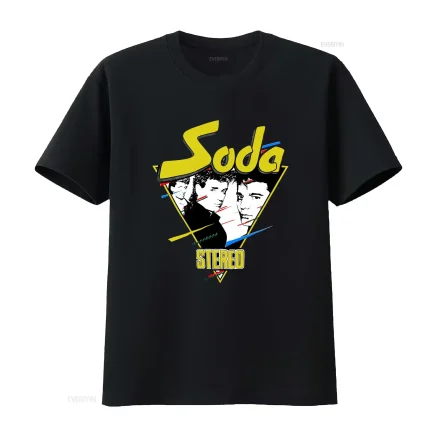 Soda Stereo Band 90er Jahre Retro-Stil Neues, seltenes schwarzes T-Shirt im Vintage-Stil, gewaschen, stilvoll, leicht homme-Designerkleidung, bequem, weich - AliExpress 200000343